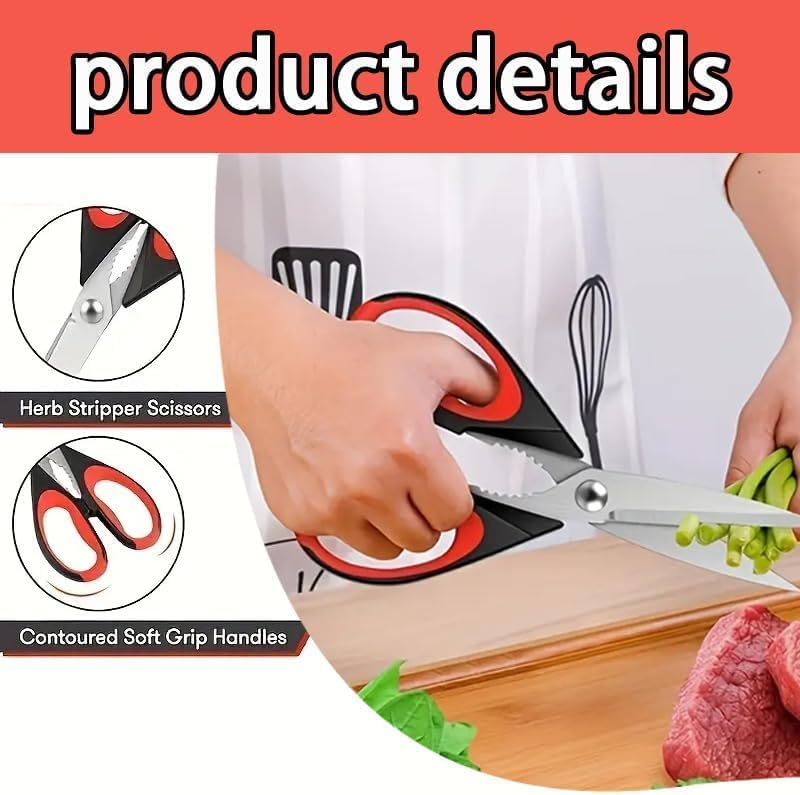 Kitchen Scissors All Purpose Heavy Duty, Kitchen Utensils Set, Stainless Steel Cooking Utensils Gadgets Meat Poultry Food Shears Dishwasher Safe Utility Tools Home (orange-red) - Image 7