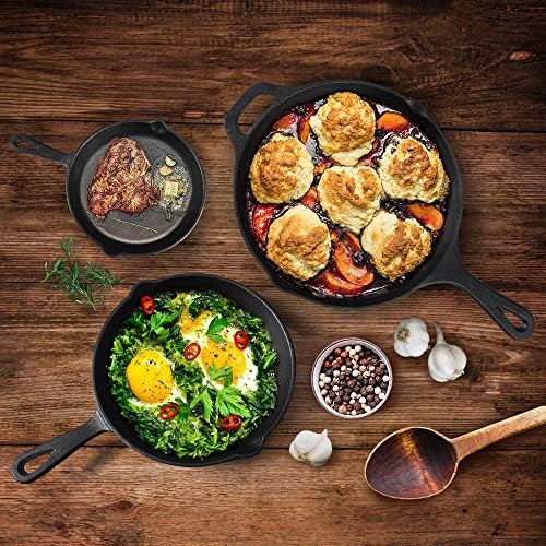 Suteck Cast Iron Skillets 3-Piece Set, 6", 8" & 10" Pre-Seasoned Pan Set - Image 5