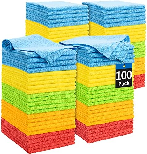 Microfiber Cleaning Cloth, 100 Pack Cleaning Rags Microfiber Towel Bulk Absorbent Lint-Free Wash Cloths, All-Purpose Shop Towels for Cars, Automotive, Garage, Home & Kitchen 11.5"*11.5" by HOMERHYME