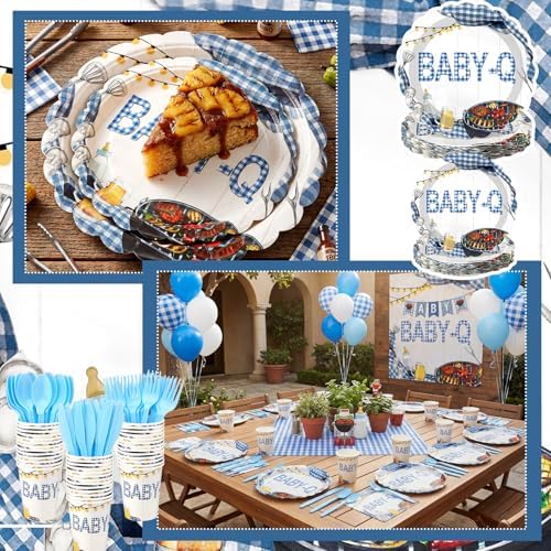 Havawish 120 Pcs Blue Plaid Party Tableware Bow Cherry Plates - Image 3
