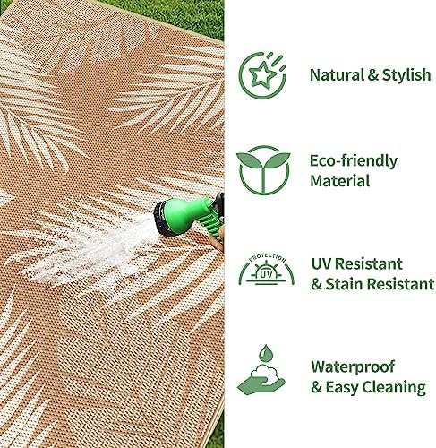 GENIMO Outdoor Rug, Waterproof Plastic Rugs for Patio, 8'x10' Brown Beige - Image 6