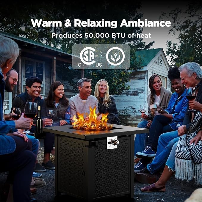 Ciays Propane Fire Pit, 28 inch Fire Pit Table with Two Cup Holders, 50,000 BTU Steel Gas Fire Pit with Pulse Ignition System, Perfect for Patio, Garden & Backyard Gatherings, CIFPT11B, Black - Image 2