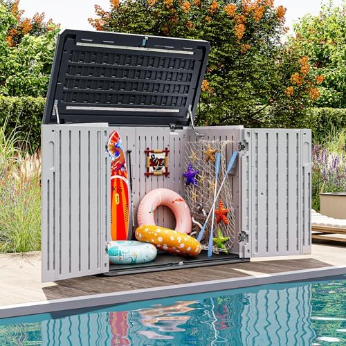 36 Cu.Ft Outdoor Storage Cabinet with High Polymer Material Outdoor Trash Can Storage Shed Waterproof Outdoor Storage Horizontal Storage Shed for Garbage Bin, Generator, and Lawnmower, White - Image 2
