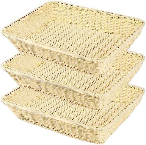 GNIEMCKIN 3 PCS 16 Inch Wicker Bread Basket, Woven Serving Basket for Restaurant, Bakery, Family Party, Hotel, Fruits, Vegetables and Snacks - Cream by GNIEMCKIN