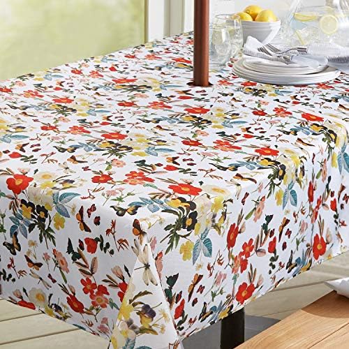 ColorBird Summer Floral Outdoor Tablecloth Water Resistant Spillproof Bloom Botanical Print Polyester Fabric Table Cover with Zipper Umbrella Hole for Patio Garden Tabletop Decor, 60" Square - Image 2