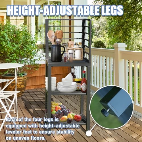 Domi Outdoor Kitchen Island with Storage, Aluminum Kitchen Island Prep Table with Double Storage Rack, Freestanding Corner Cabinet with Protective Cover Indoor Outdoor - Image 6