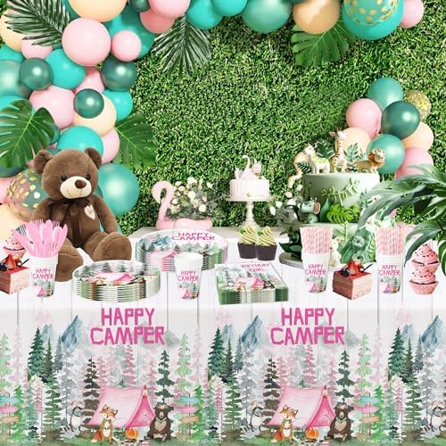 Camping Birthday Party Supplies Girl, Happy Camper Theme, Serves 24 - Image 6