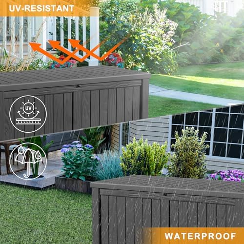 PatioZen 150 Gallon Deck Box, Resin Outdoor Storage Box with Lockable for Patio Furniture, Pool Accessories, Garden Tools Waterproof Outside Storage Box (Black) - Image 5