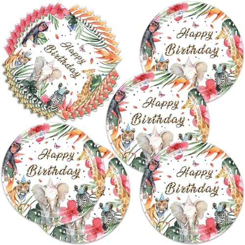40pcs Safari Animals Party Supplies,include 20 Dessert plate and 20 Napkin,Animals Wild Party Plate Napkin Set,Used for Jungle Safari Party Decoration by Egami