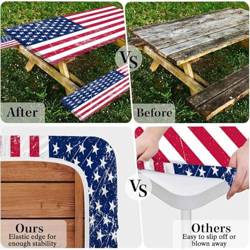 CAPSCEOLL Fitted Picnic Table Cover with Bench Covers 8ft - American Flag - Image 6