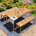 Harper & Bright Designs GO 3 Pieces Acacia Wood Table Bench Dining Set for Outdoor & Indoor Furniture with 2 Benches, Picnic Beer Table for Patio, Porch, Garden, Poolside, Natural by HarperBrightDesigns