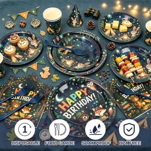 120Pcs Camping Adventure Birthday Paper Plates and Napkins Party Supplies - Image 4