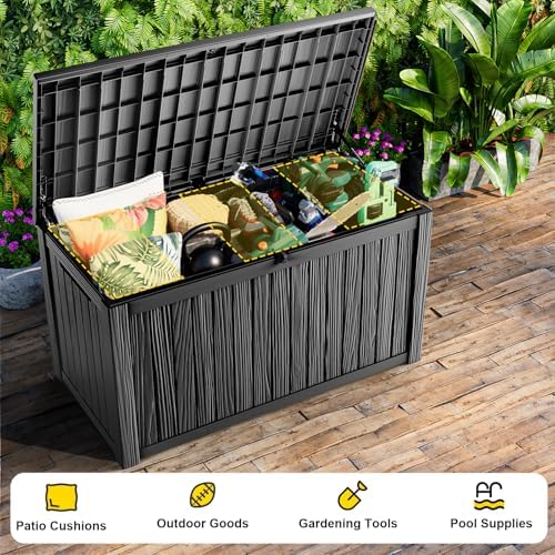 200 Gallon Outdoor Storage Box Waterproof, Resin Lockable Deck Box with Lid, Large Capacity Weatherproof Container for Patio Furniture Pool Accessories, Side Table(Black, 200 Gallon) - Image 4