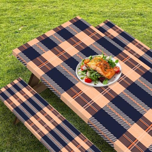CAPSCEOLL Fitted Picnic Table Cover with Bench Covers 5ft - Autumn Plaid - Image 6