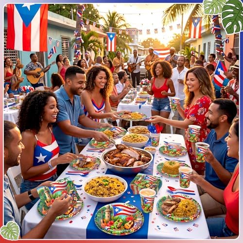 FoldTier 350 Pcs Puerto Rico Party Supplies Disposable Paper Plates Napkins Cups Puerto Rico Theme Birthday Party Decorations Tableware Flag Frog for Holiday Festival Family Friends Serve 50 Guests - Image 6
