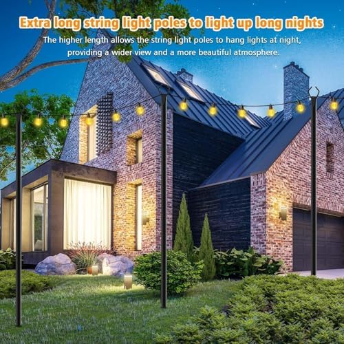 LETIANPAI 10Ft String Light Poles 6 Pack,Light Poles for Outside Lights,Outdoor with Fence Brackets Hanging Lights,Metal Stand Deck Patio Backyard - Image 4