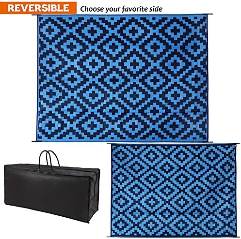 SAND MINE Reversible Mats, Plastic Straw Rug, Modern Area Rug, Large Floor Mat and Rug for Outdoors, RV, Patio, Backyard, Deck, Picnic, Beach, Trailer, Camping, Blue, 9' x 12' - Image 3