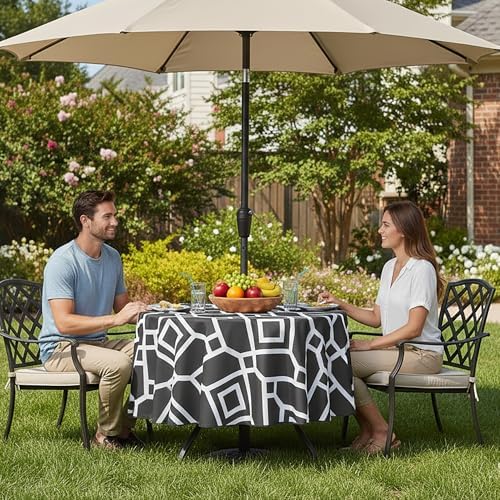 LUSHVIDA Moroccan Round Outdoor Tablecloth with Umbrella Hole 60 Inch Black - Image 2