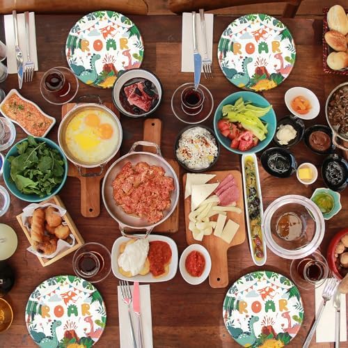 50PCS Dinosaur Party Plates Birthday Decorations, 7Inch Dinosaur Theme Paper Dessert Plates Disposable Tableware Set for Birthday Baby Shower Party Supplies - Image 6