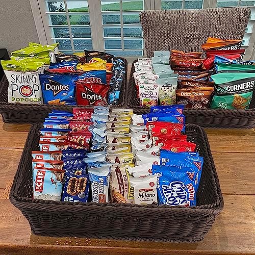GNIEMCKIN 3 PCS 16 Inch Wicker Bread Basket, Woven Serving Basket, Rectangular Fruit Baskets, Tabletop Food Serving Basket for Restaurant, Bakery, Crackers, Fruits, Vegetables and Snacks(Deep Coffee). - Image 5