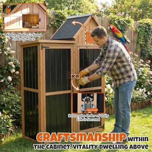 All-in-One Metal & Wood Outdoor Storage Cabinet with Top Compartment, Waterproof Asphalt Roof, Removable Shelves, Heavy-Duty Patio Garage Organizer - Image 3