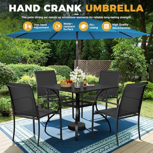 Incbruce 6 Pieces Patio Dining Set with Sky Blue Umbrella, Outdoor Dining Set of 4 Textilene Chairs and Square Table with Umbrella Hole for Backyard, Garden, and Poolside (Black) - Image 7
