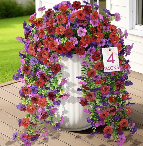 Alupssuc 4PCS Artificial Hanging Flowers UV Resistant Silk Daisy, 4 Colors by Alupssuc