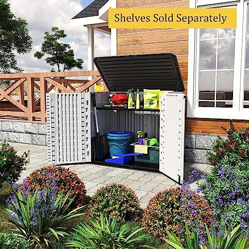 HOMSPARK Storage Shed Weather Resistance, Multi-Purpose Outdoor Storage Cabinet Waterproof, Outdoor Storage Cabinet for Bike, Garbage Cans, Lawnmower, Garden Accessories (off white, Standard-26 cu ft) - Image 5