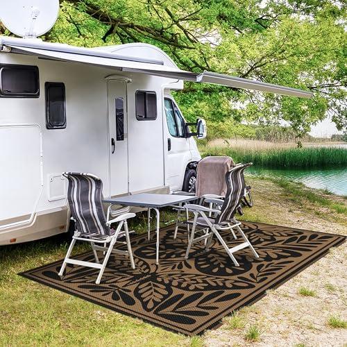 GENIMO Outdoor Rug, 5'x8' Waterproof Plastic Rugs for Patio, Black - Image 5