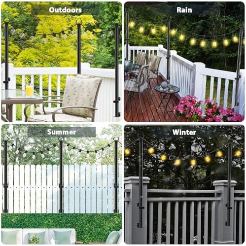 NUERPO 4 Pack String Light Poles,5Ft Metal Poles for Outdoor String Lights,Outdoor Light Poles with Post,Poles/Stand for Outside,Patio,Deck,Backyard,Garden Wedding,Party - Image 2