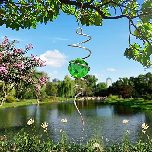 Fonmy Gazing Ball Spiral Tail -Decorative Wind Spinner Sun Catcher Rainbow Maker 11 inch Tail and 2 inch Green Crystal Orb. Indoor Outdoor Garden Decoration -13 inch Height - Image 3