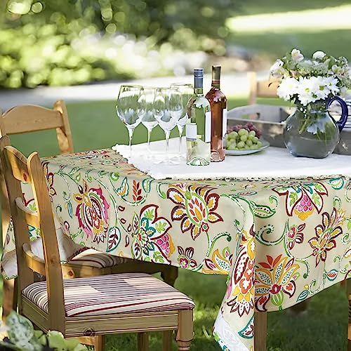 ColorBird Vinyl Tablecloths for Rectangle Tables, 60×84 inch Patio Tablecloth with Umbrella Hole Rectangle Red Bosemia Flower Plastic Table Cloth for Patio Garden Tabletop - Image 7