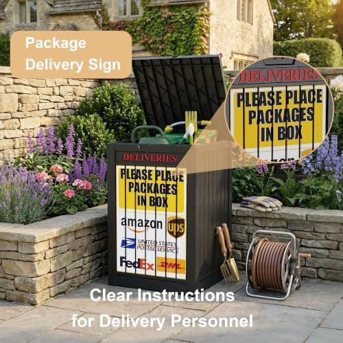 PatioZen Package Delivery Box,Outdoor Container Lockable, Black+Sign - Image 5