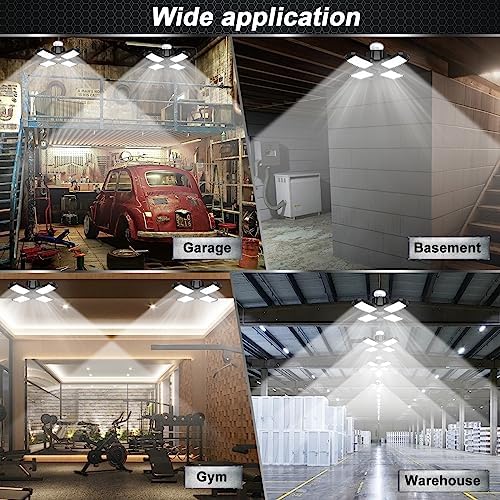 4 Pack LED Garage Light, 150W 15000LM 6500K LED Shop Lights, Garage Lights Ceiling Led with 4 Deformable Panels, Screw in E26/E27 Bulb Socket for Warehouse, Basement, Attic, Barn, High Bay Lighting - Image 6