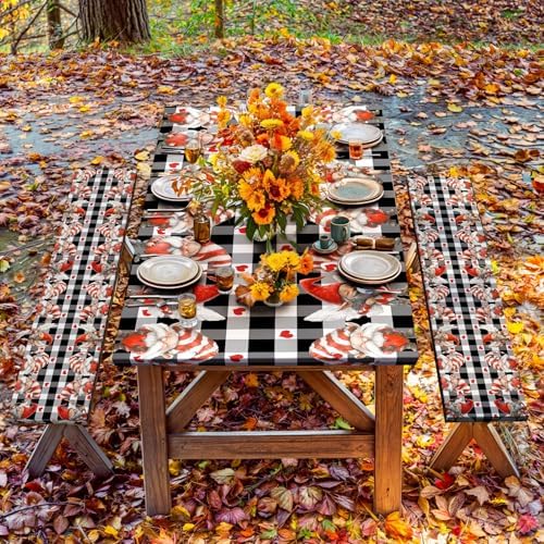 Valentine's Day Picnic Table Cover with Bench Covers, Camping Essentials, Valentines Decor Waterproof Windproof, Fitted Tablecloth Cover with Elastic Edge, Outdoor Table Covers, 3 PCS, 30x96 Inch - Image 4