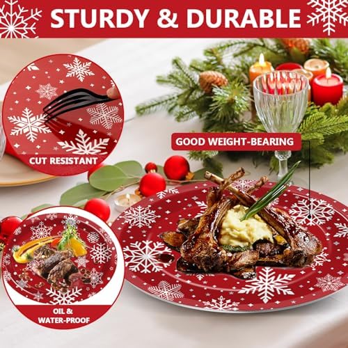 Qyeahkj 50 Pcs Winter Oval Paper Plates Disposable Large 11" Winter Snowflake Plates Red and White Party Platters Decoration Supplies for Xmas Holiday Party Dinner Serving Dish Tableware Decor - Image 4