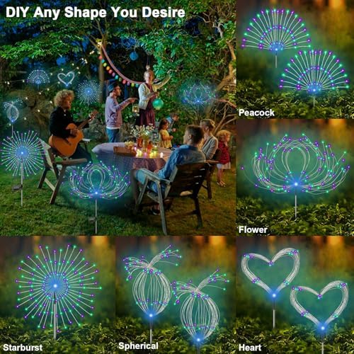 Solar Garden Lights Outdoor, 6 Pack 120 LED Twinkling Firework Lights Decorative with 2 Modes, Outdoor Waterproof Solar Starburst Light for Outside Yard Pathway Garden Decor, Green + Purple - Image 4