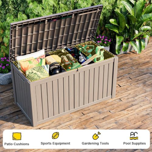 PatioZen 180 Gallon Deck Box,Resin Outdoor Storage Box with Lockable for Patio Furniture, Pool Accessories, Garden Tools Waterproof Outside Storage Box (Grey) - Image 7
