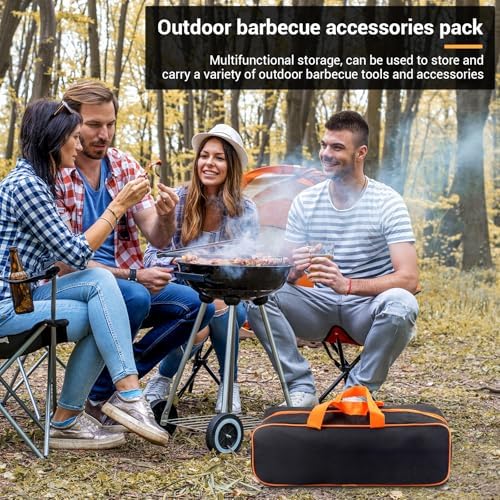 Grill Utensil Storage Bag, Large Oxford BBQ Accessory Bag Portable Orange - Image 6