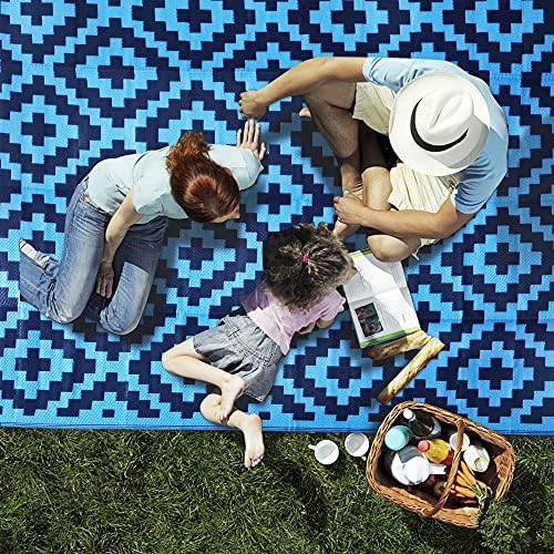 SAND MINE Reversible Mats, Plastic Straw Rug, Modern Area Rug, Large Floor Mat and Rug for Outdoors, RV, Patio, Backyard, Deck, Picnic, Beach, Trailer, Camping, Blue, 9' x 12' - Image 6
