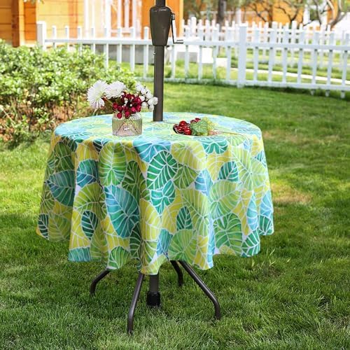EHouseHome Outdoor and Indoor 60inch Round Tablecloth with Umbrella Hole and Zipper, Waterproof Zippered Patio Cloths, Spring/Summer Table Covers for Backyard Circular Table/BBQs/Picnic - Image 3
