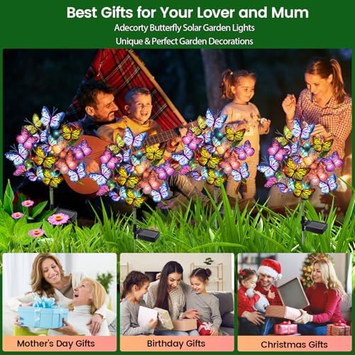 Adecorty Solar Garden Lights Outdoor Waterproof Decorative Solar Lights Outdoor 2 Pack with 44 LED 34 Butterfly Flower Garden Decor Yard Patio Lawn, Gifts for Mother's Day Mom Women - Image 6