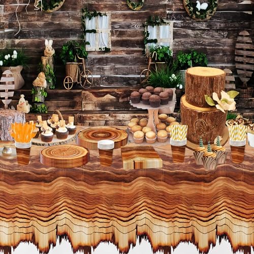 Wood Grain Slice Paper Plates And Napkins Party Supplies, Serves 24 - Image 5
