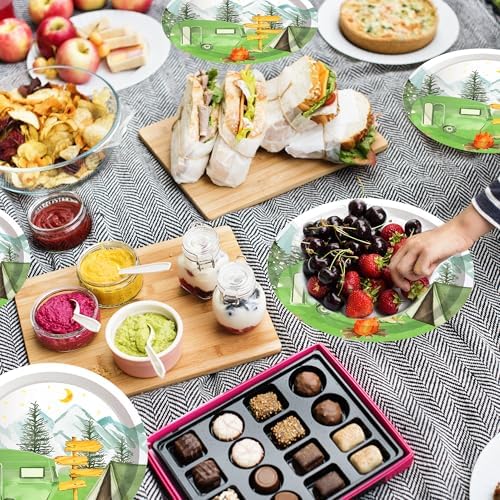 9" Camping Paper Plates Celebrate Party Tableware Round Disposable Dinner Paper Plates Set Camping Theme Party Paper Plates Festival Party Supplies(24 pcs) - Image 4
