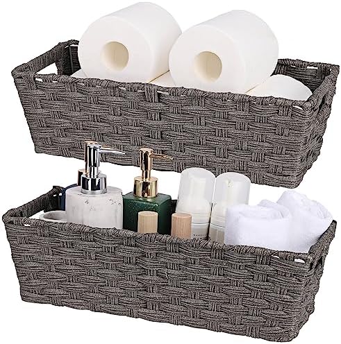 Onlytak 2-Pack Plastic Wicker Baskets, 15.75"x6.75"x4.75", Dark Grey by onlytak