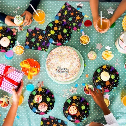 40pcs Neon Party Supplies Paper Plate and Napkins Neon Glow Birthday Colorful Graffiti Party Decoration for Glow Kids Baby Shower Birthday Decorations - Image 6
