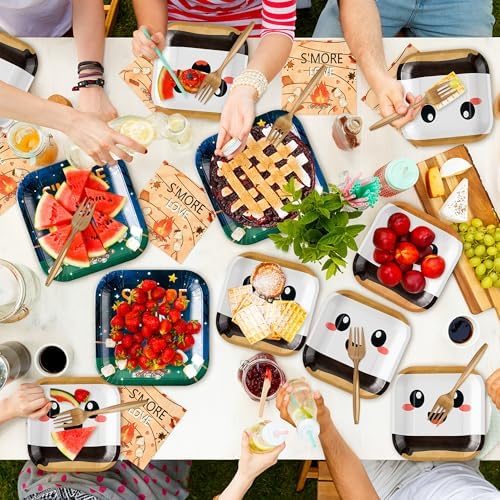 S’Mores Camping Party Tablecloths and Tableware Set - Serves 24-99Pcs S’More Love Fun Campfire Disposable Table Covers Plates Napkins Forks Birthday Party Decorations Baby Shower Supplies - Image 6