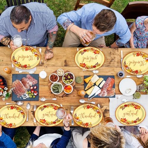 Qyeahkj 50 PCS Thanksgiving Oval Paper Plates Large 11” Heavy Duty Disposable Give Thanks Plates Fall Party Decorations Autumn Maple Leaf Serving Tray Fall Party Tableware Set - Image 7