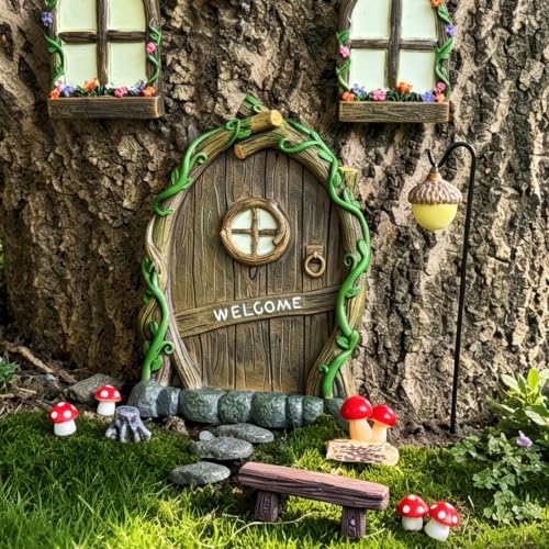 Fairy Door and Windows for Trees Mini Fairy Garden Accessories Outdoor Kit - Image 3