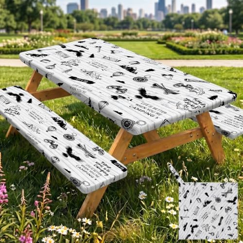 Picnic Table Cover with Bench Covers Camping Tablecloth Set with Pocket by pickyNproud